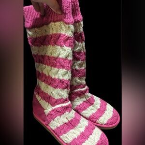 Pink and Cream Striped Uggs, Women’s Size 7